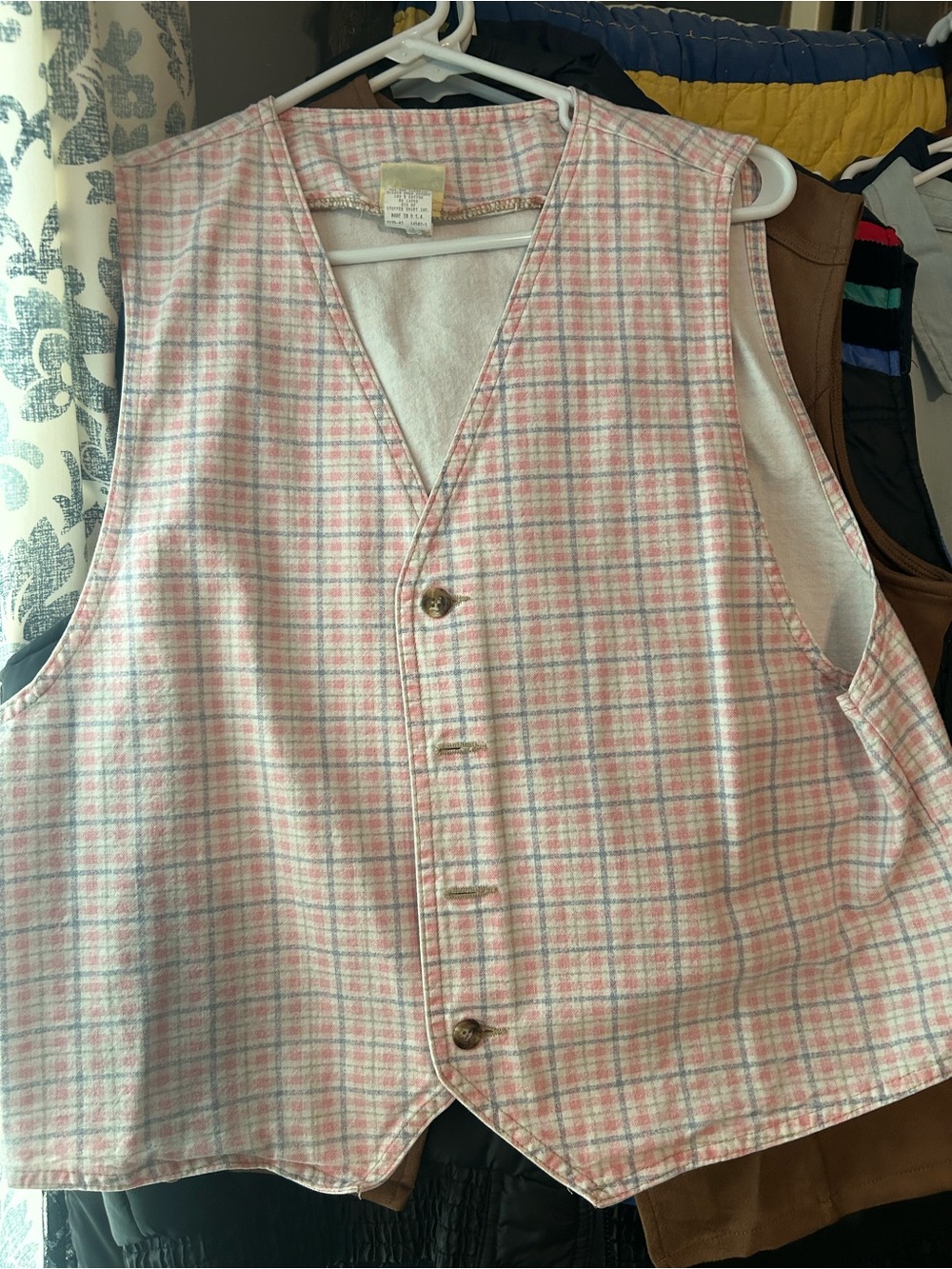 Vivaldi Jeanswear Pink & Cream Plaid Vest- vintage - 100% cotton - Large